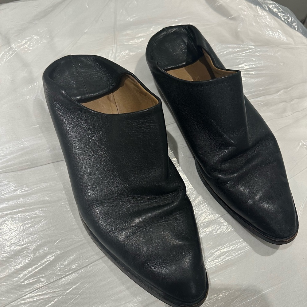 Black Leather mules